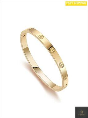 18K Gold Plated Love Bangle Bracelet Hidden Clasp Gift Box